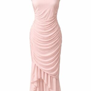 Blush Pink Ruched High-Low Evening Dress